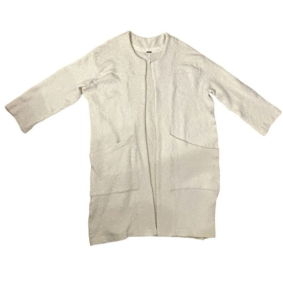 Free People Bauhaus Sweater Coat Open Front Long Jacket Oatmeal Cardigan - Picture 2 of 7